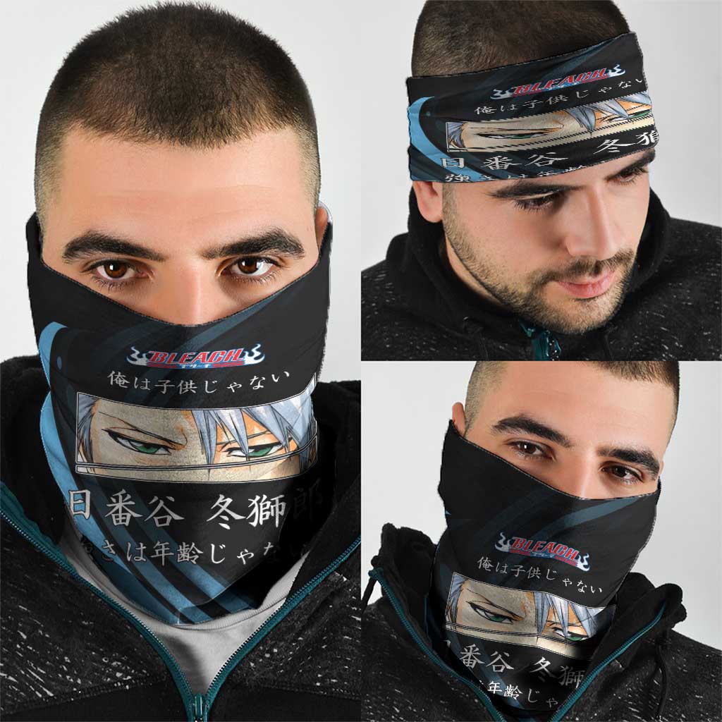 Toshiro Hitsugaya Bleach Anime Black and Blue Theme Neck Gaiter with Ice Dragon Elements and Japanese Quote Design - The Mazicc