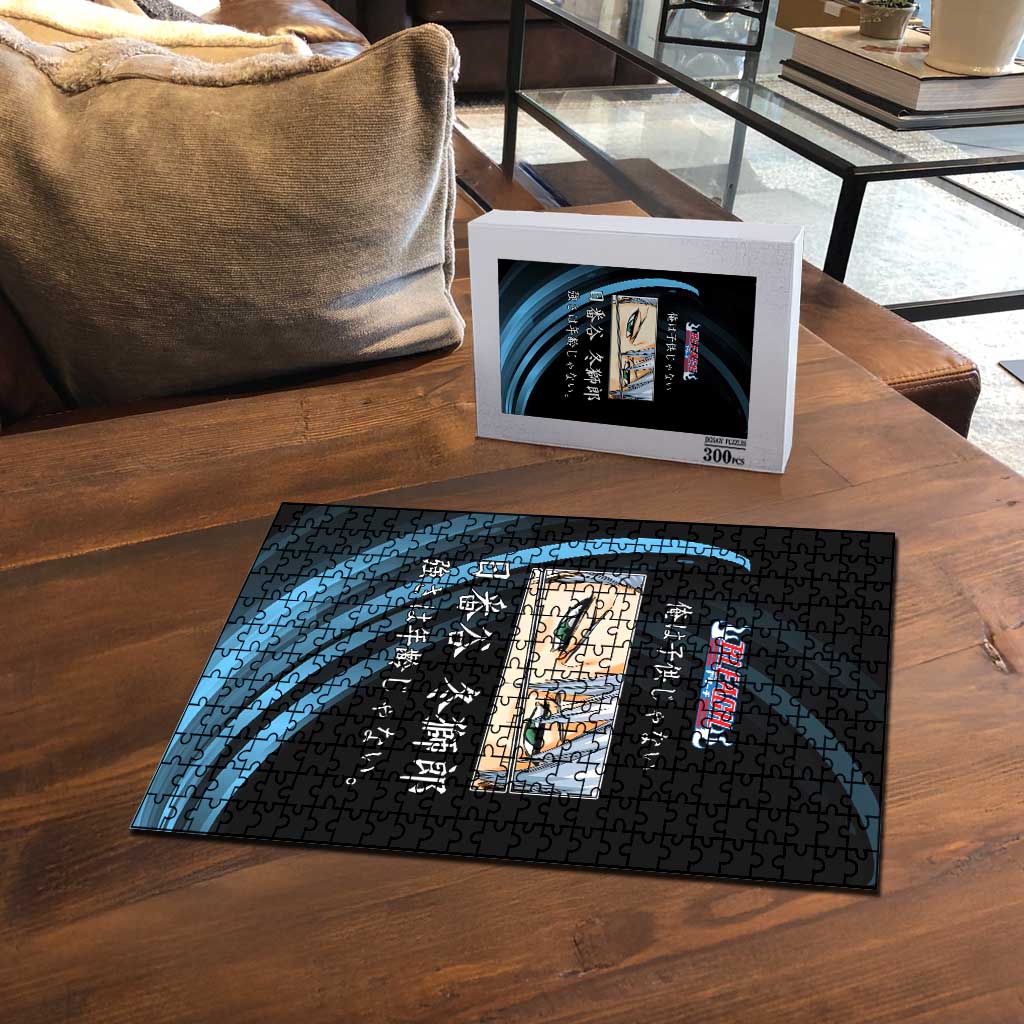 Toshiro Hitsugaya Bleach Anime Black and Blue Theme Puzzle with Ice Dragon Elements and Japanese Quote Design - The Mazicc