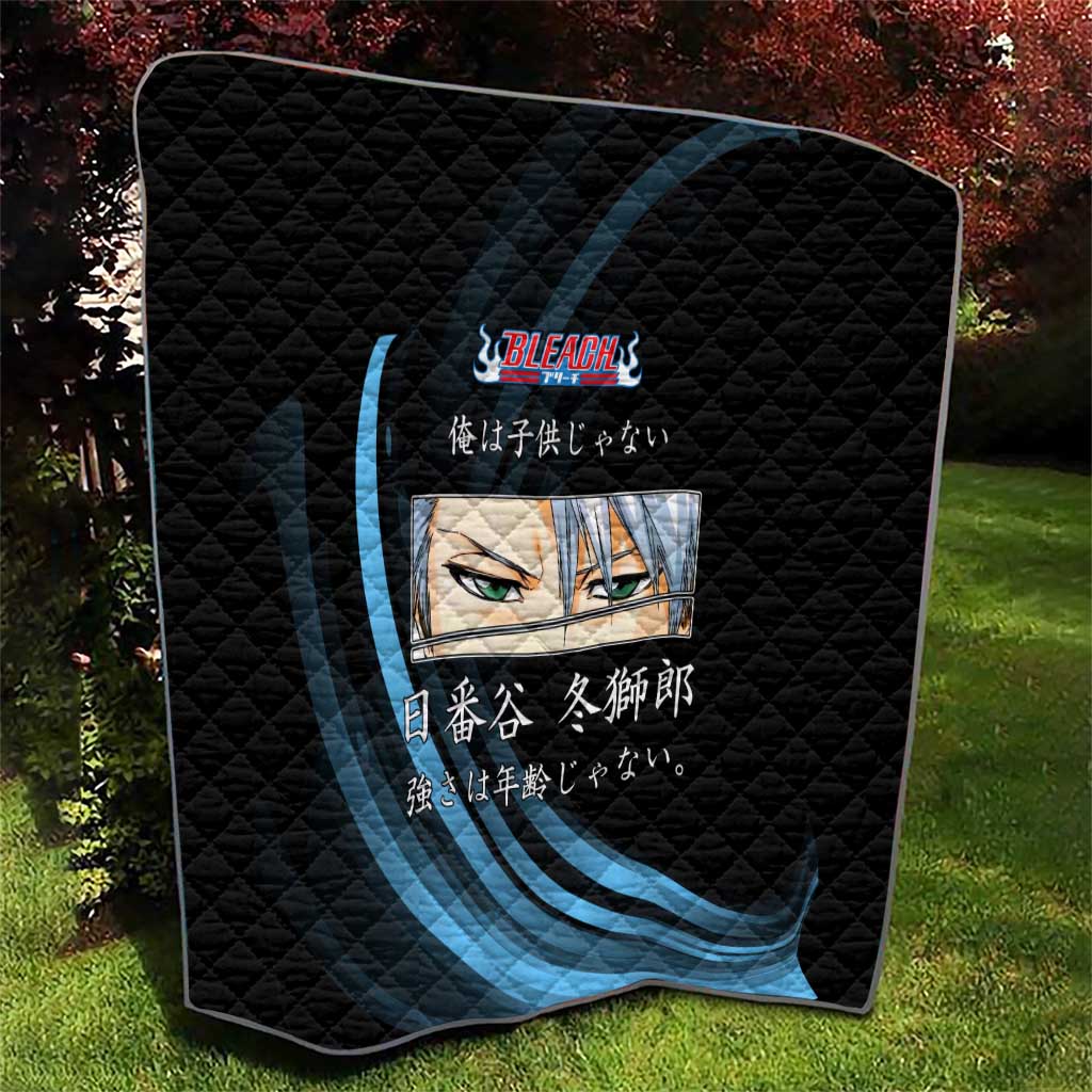 Toshiro Hitsugaya Bleach Anime Black and Blue Theme Quilt with Ice Dragon Elements and Japanese Quote Design - The Mazicc