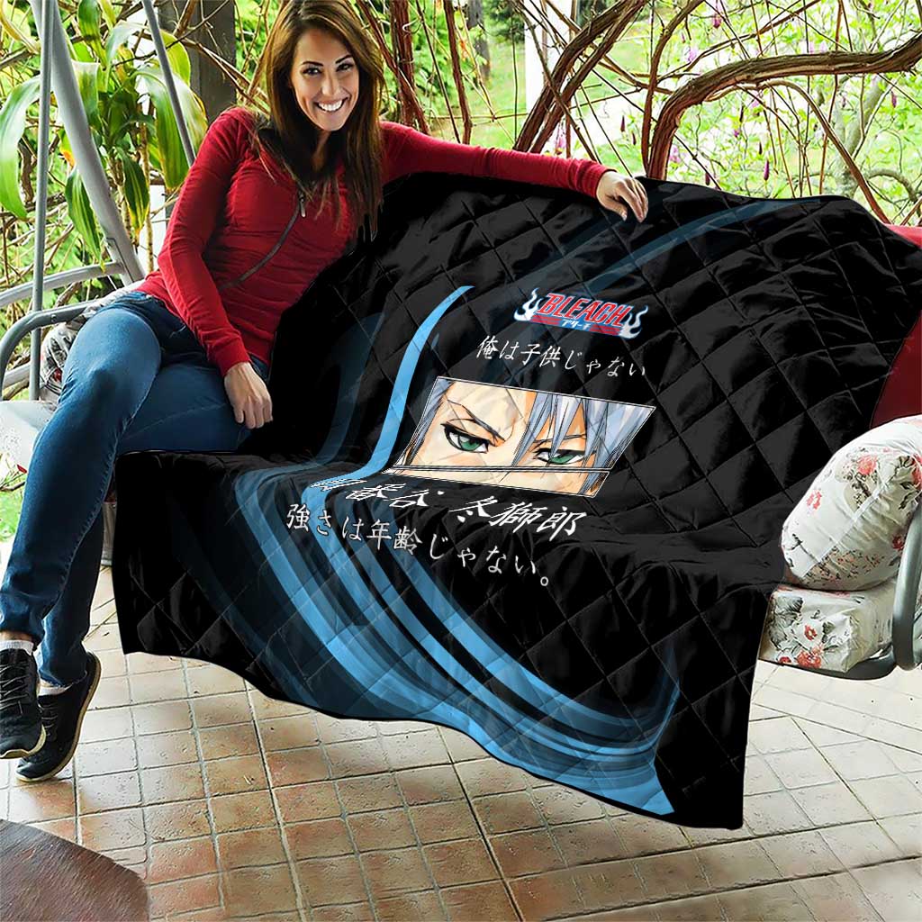 Toshiro Hitsugaya Bleach Anime Black and Blue Theme Quilt with Ice Dragon Elements and Japanese Quote Design - The Mazicc