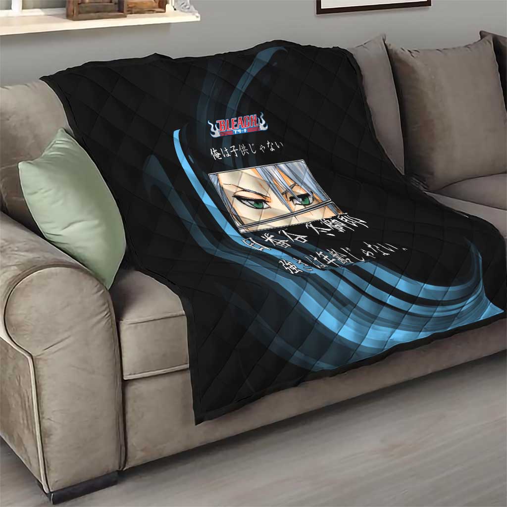 Toshiro Hitsugaya Bleach Anime Black and Blue Theme Quilt with Ice Dragon Elements and Japanese Quote Design - The Mazicc