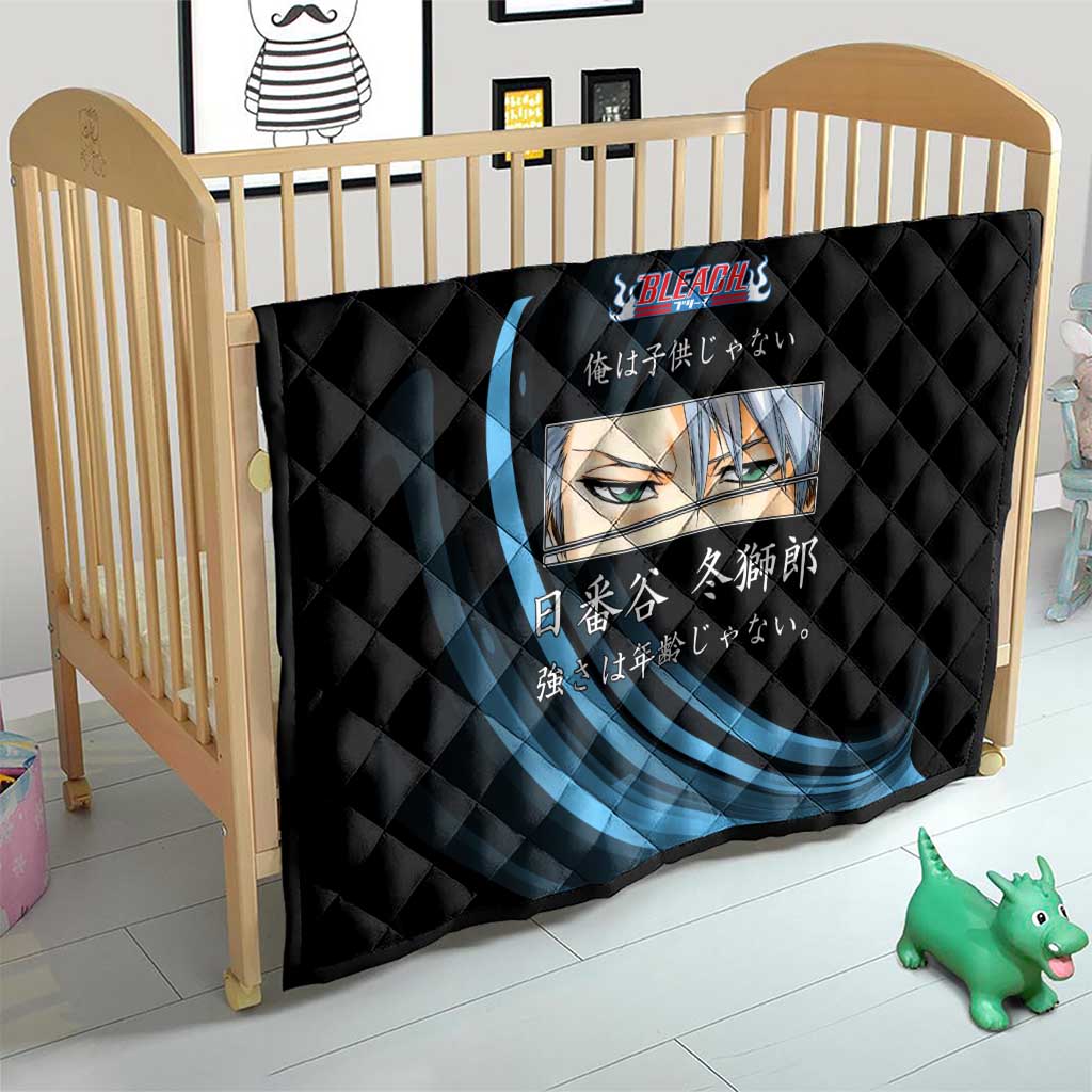 Toshiro Hitsugaya Bleach Anime Black and Blue Theme Quilt with Ice Dragon Elements and Japanese Quote Design - The Mazicc