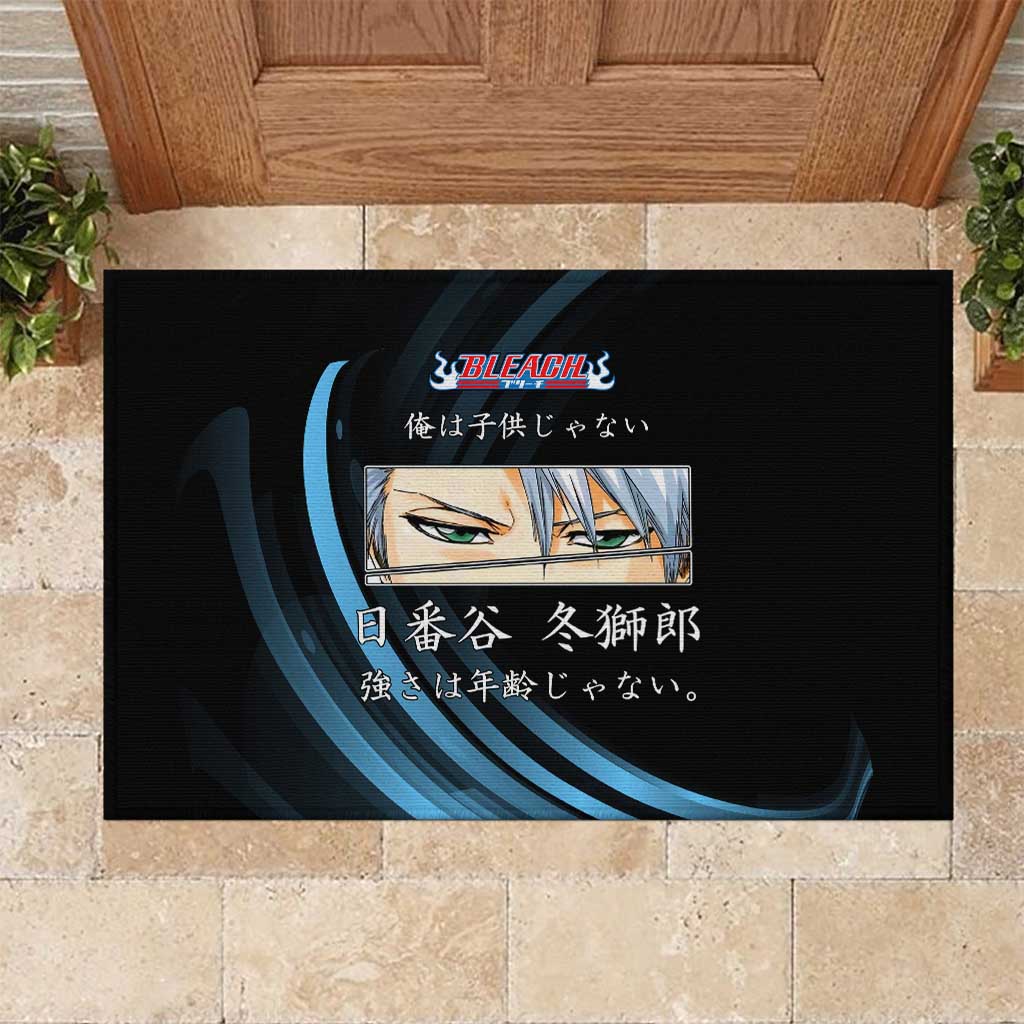 Toshiro Hitsugaya Bleach Anime Black and Blue Theme Rubber Doormat with Ice Dragon Elements and Japanese Quote Design - The Mazicc