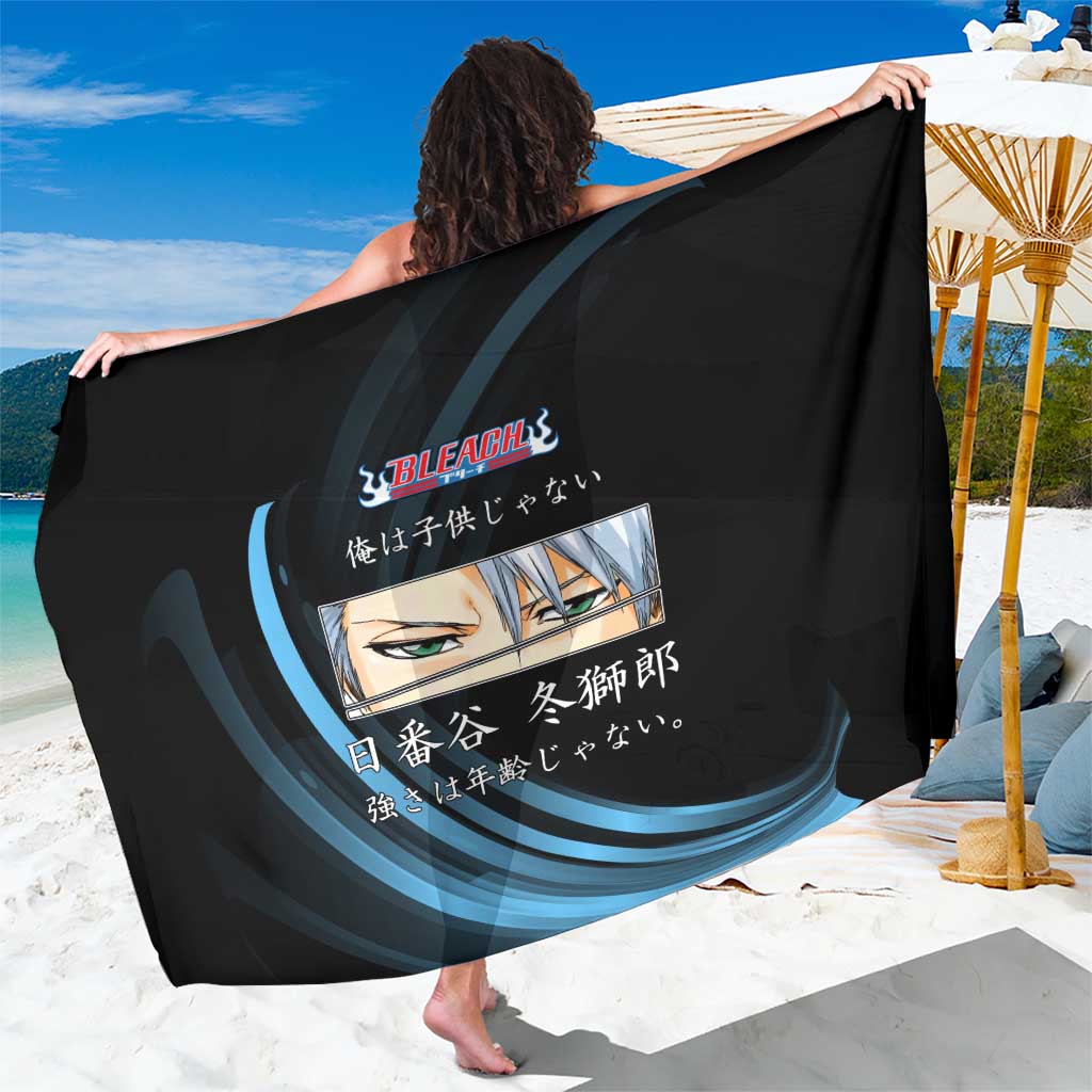 Toshiro Hitsugaya Bleach Anime Black and Blue Theme Sarong with Ice Dragon Elements and Japanese Quote Design - The Mazicc