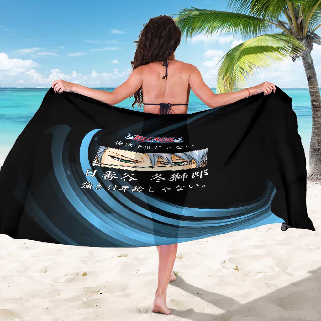 Toshiro Hitsugaya Bleach Anime Black and Blue Theme Sarong with Ice Dragon Elements and Japanese Quote Design - The Mazicc