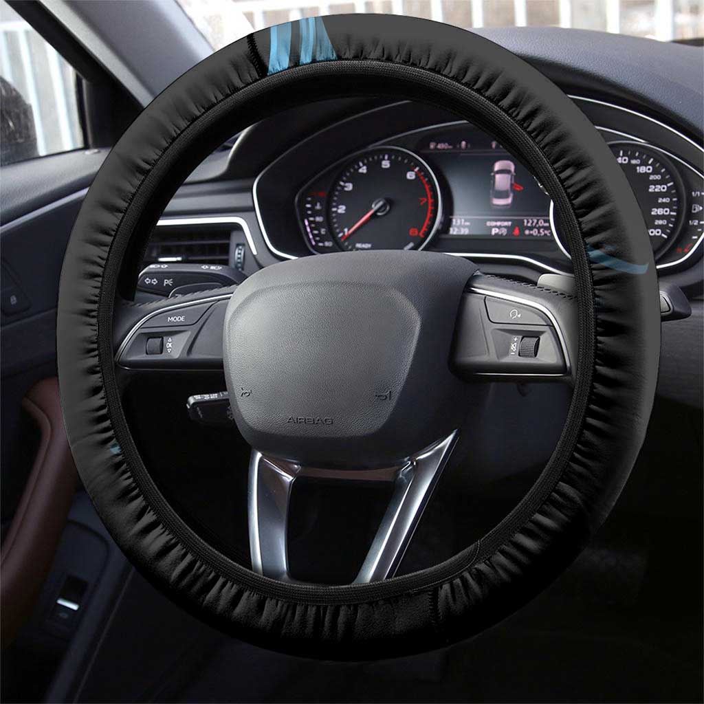 Toshiro Hitsugaya Bleach Anime Black and Blue Theme Steering Wheel Cover with Ice Dragon Elements and Japanese Quote Design - The Mazicc