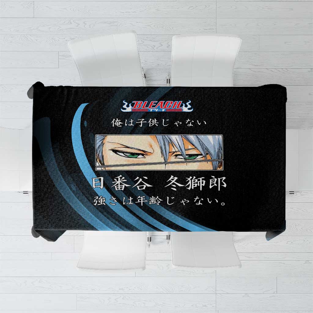 Toshiro Hitsugaya Bleach Anime Black and Blue Theme Tablecloth with Ice Dragon Elements and Japanese Quote Design - The Mazicc