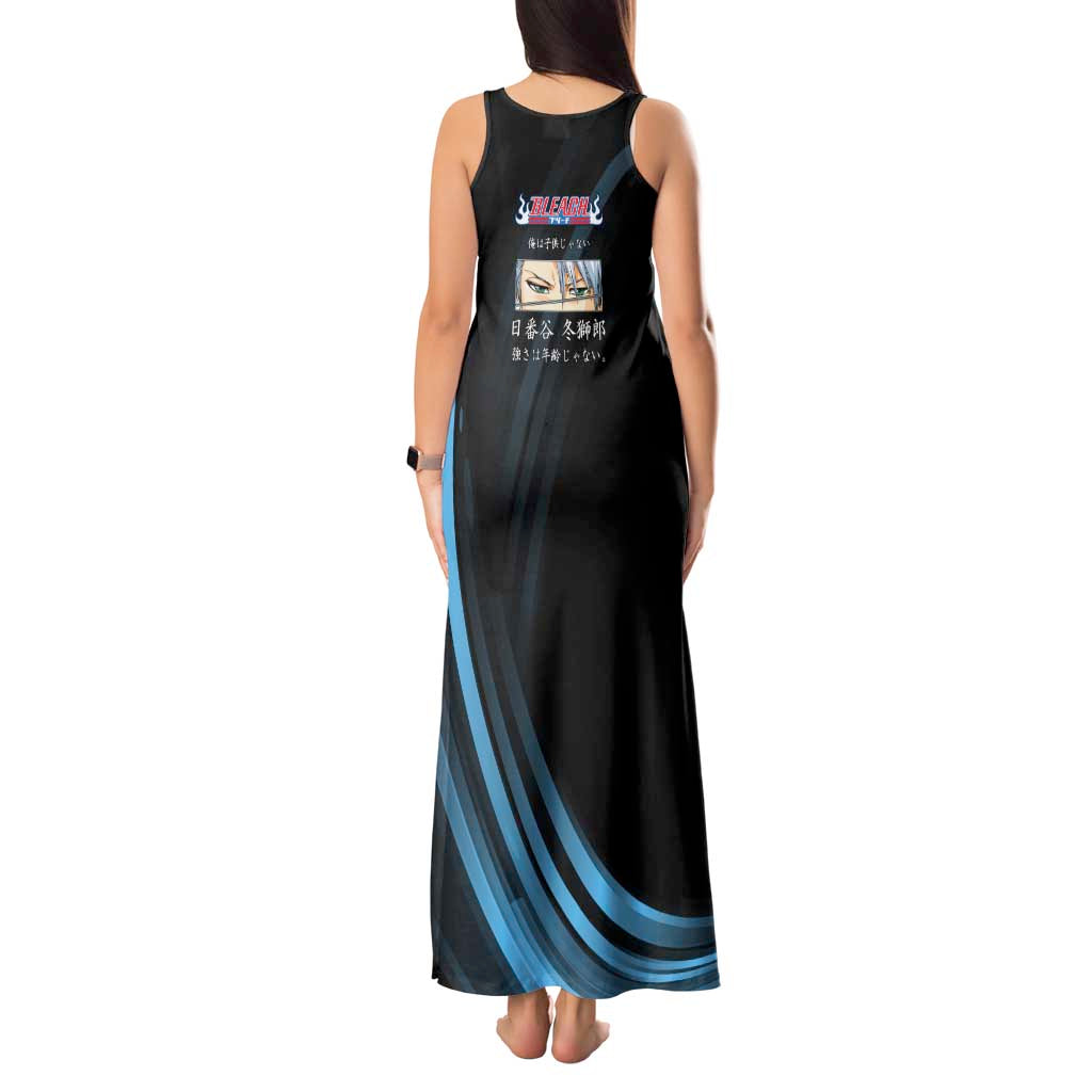 Toshiro Hitsugaya Bleach Anime Black and Blue Theme Tank Maxi Dress with Ice Dragon Elements and Japanese Quote Design - The Mazicc