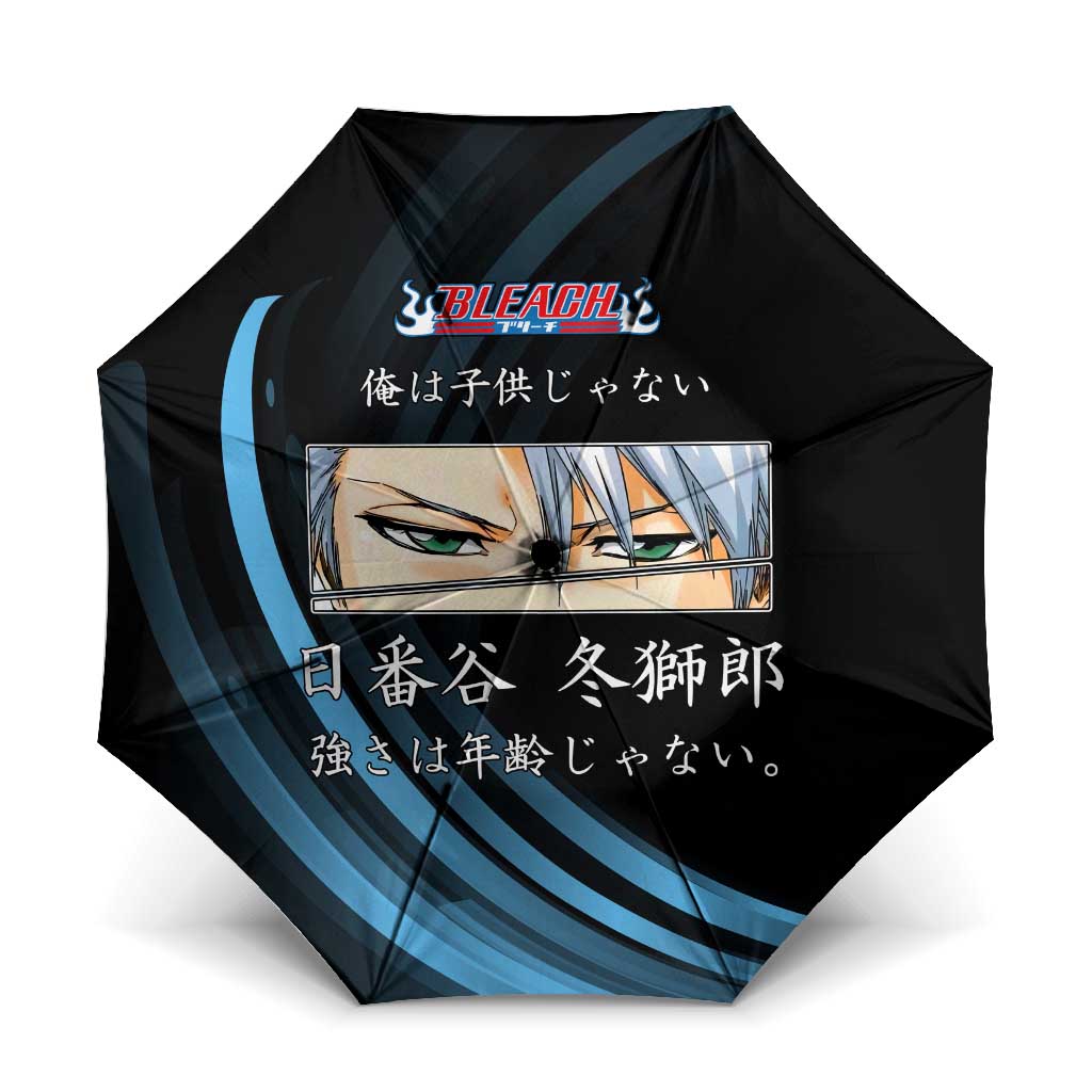 Toshiro Hitsugaya Bleach Anime Black and Blue Theme Umbrella with Ice Dragon Elements and Japanese Quote Design - The Mazicc