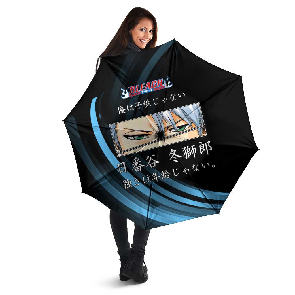 Toshiro Hitsugaya Bleach Anime Black and Blue Theme Umbrella with Ice Dragon Elements and Japanese Quote Design - The Mazicc