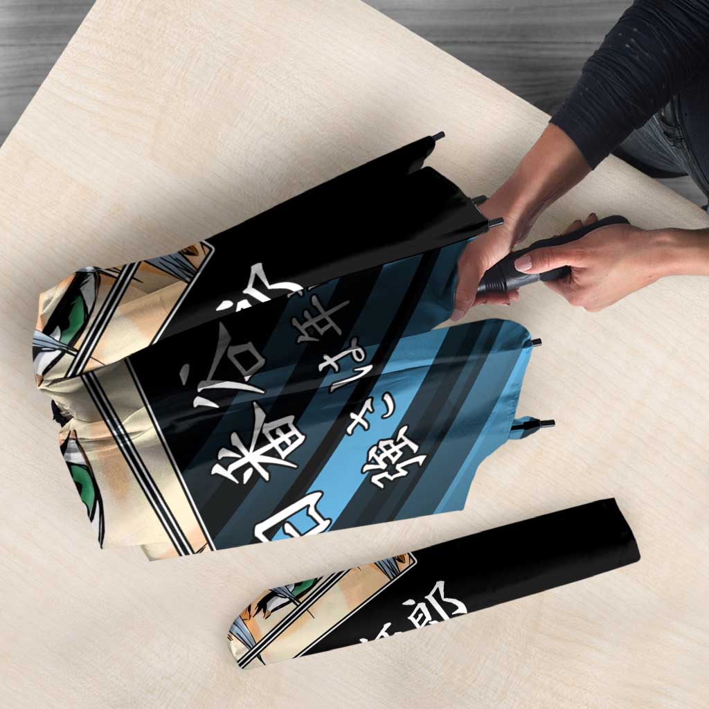 Toshiro Hitsugaya Bleach Anime Black and Blue Theme Umbrella with Ice Dragon Elements and Japanese Quote Design - The Mazicc