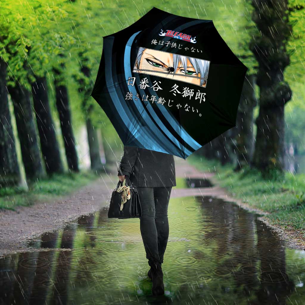 Toshiro Hitsugaya Bleach Anime Black and Blue Theme Umbrella with Ice Dragon Elements and Japanese Quote Design - The Mazicc