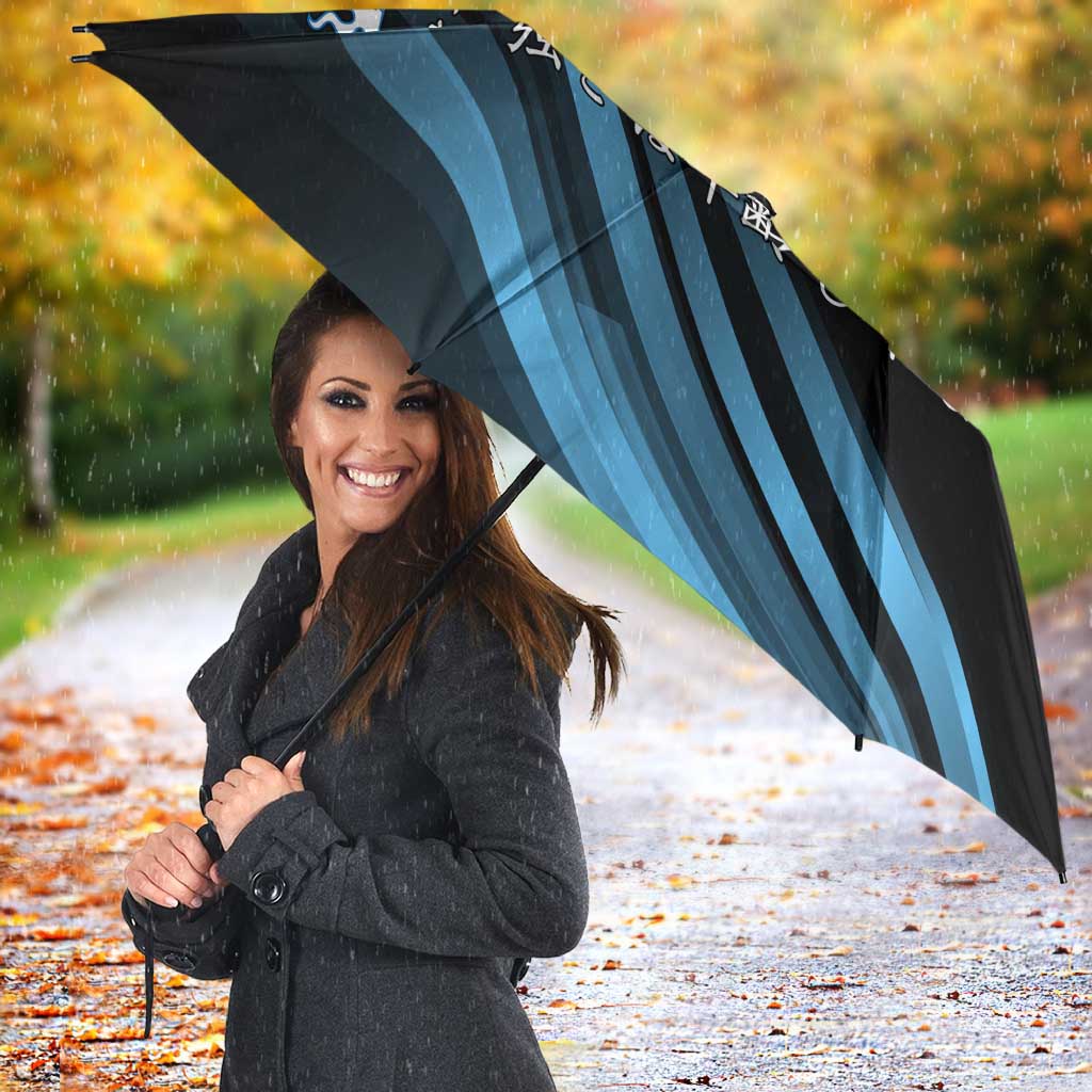 Toshiro Hitsugaya Bleach Anime Black and Blue Theme Umbrella with Ice Dragon Elements and Japanese Quote Design - The Mazicc