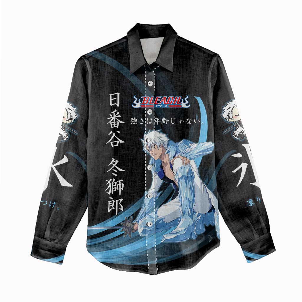Toshiro Hitsugaya Bleach Anime Black and Blue Theme Women Casual Shirt with Ice Dragon Elements and Japanese Quote Design - The Mazicc