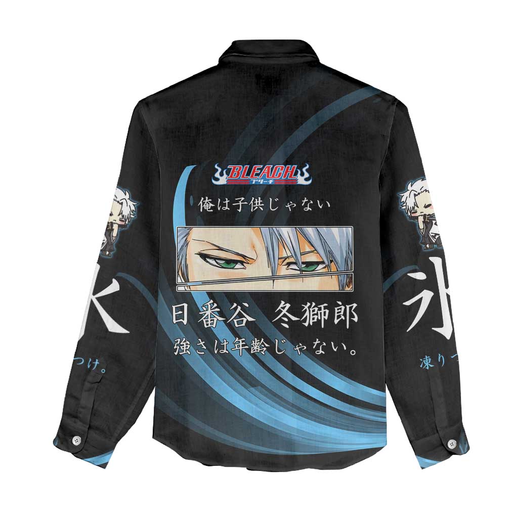 Toshiro Hitsugaya Bleach Anime Black and Blue Theme Women Casual Shirt with Ice Dragon Elements and Japanese Quote Design - The Mazicc