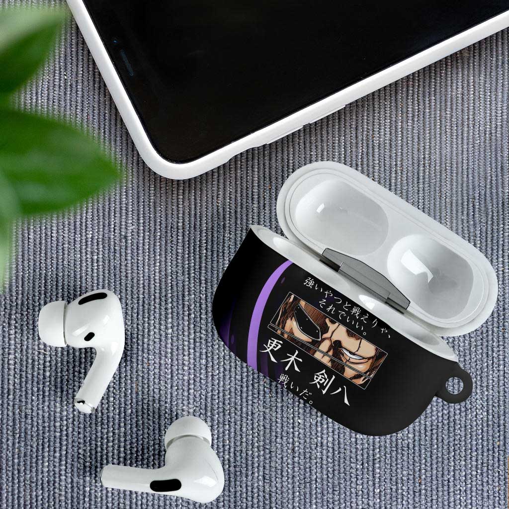 Kenpachi Zaraki Bleach Anime Black and Purple Theme AirPods Case with Battle Stance and Japanese Quote Design - The Mazicc