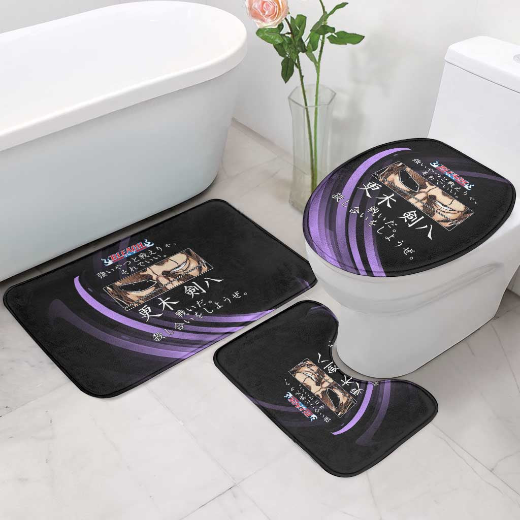 Kenpachi Zaraki Bleach Anime Black and Purple Theme Bathroom Set with Battle Stance and Japanese Quote Design - The Mazicc