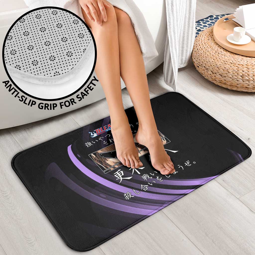 Kenpachi Zaraki Bleach Anime Black and Purple Theme Bathroom Set with Battle Stance and Japanese Quote Design - The Mazicc