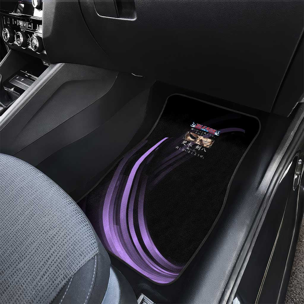Kenpachi Zaraki Bleach Anime Black and Purple Theme Car Mats with Battle Stance and Japanese Quote Design - The Mazicc