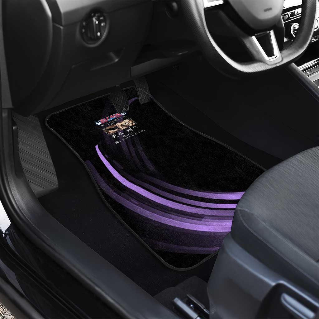 Kenpachi Zaraki Bleach Anime Black and Purple Theme Car Mats with Battle Stance and Japanese Quote Design - The Mazicc