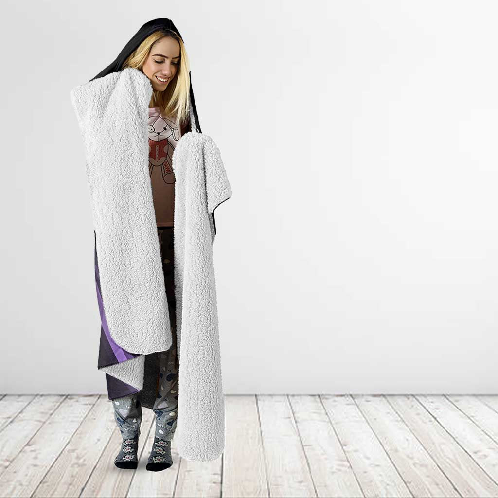 Kenpachi Zaraki Bleach Anime Black and Purple Theme Hooded Blanket with Battle Stance and Japanese Quote Design - The Mazicc