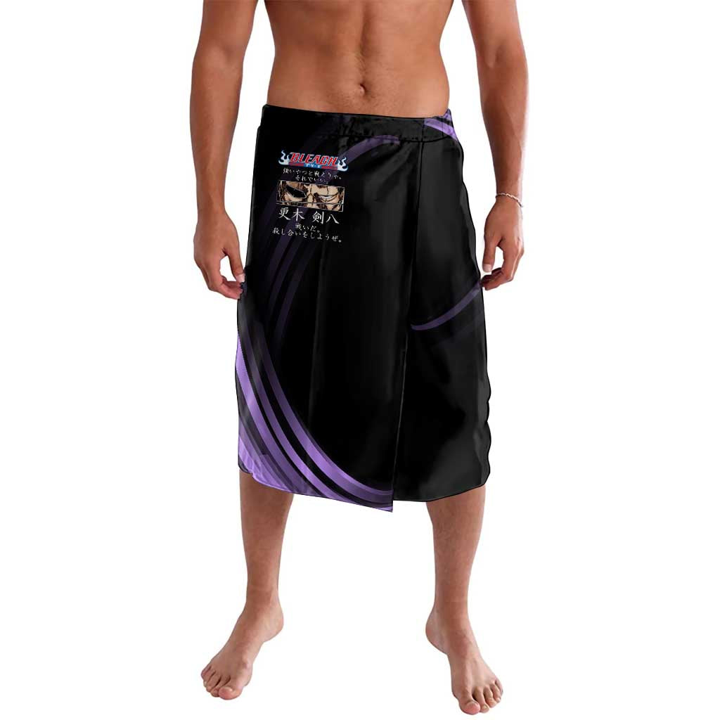 Kenpachi Zaraki Bleach Anime Black and Purple Theme Lavalava with Battle Stance and Japanese Quote Design - The Mazicc