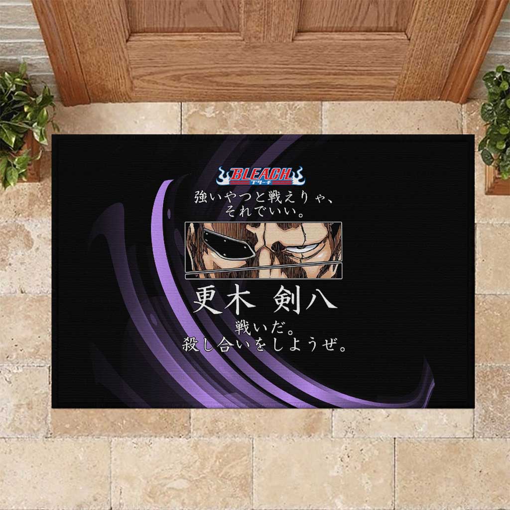 Kenpachi Zaraki Bleach Anime Black and Purple Theme Rubber Doormat with Battle Stance and Japanese Quote Design - The Mazicc