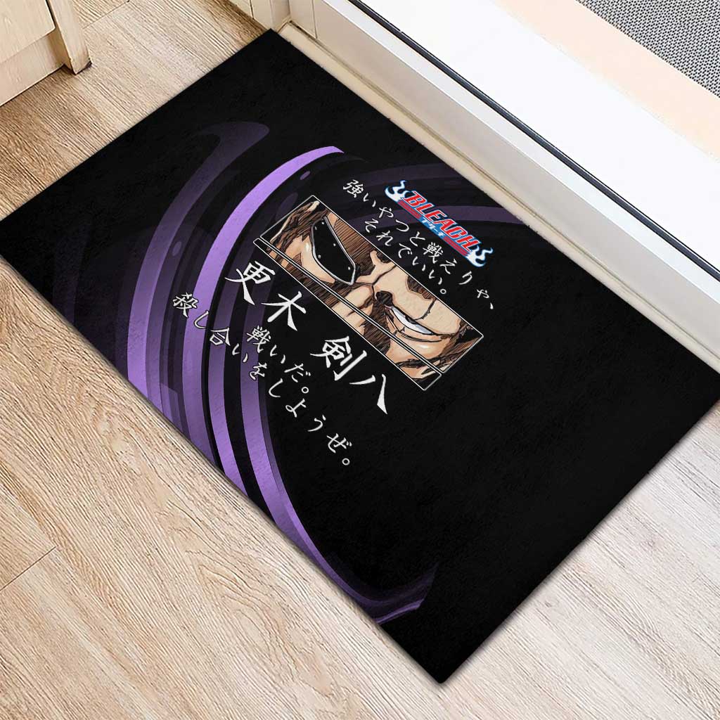 Kenpachi Zaraki Bleach Anime Black and Purple Theme Rubber Doormat with Battle Stance and Japanese Quote Design - The Mazicc