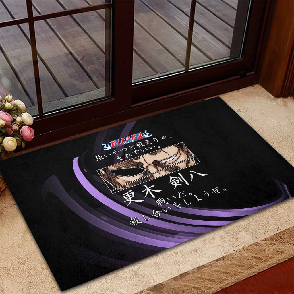 Kenpachi Zaraki Bleach Anime Black and Purple Theme Rubber Doormat with Battle Stance and Japanese Quote Design - The Mazicc