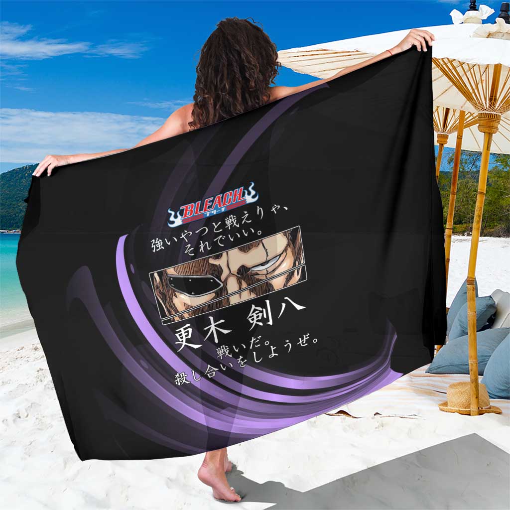 Kenpachi Zaraki Bleach Anime Black and Purple Theme Sarong with Battle Stance and Japanese Quote Design - The Mazicc