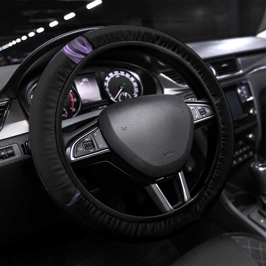 Kenpachi Zaraki Bleach Anime Black and Purple Theme Steering Wheel Cover with Battle Stance and Japanese Quote Design - The Mazicc