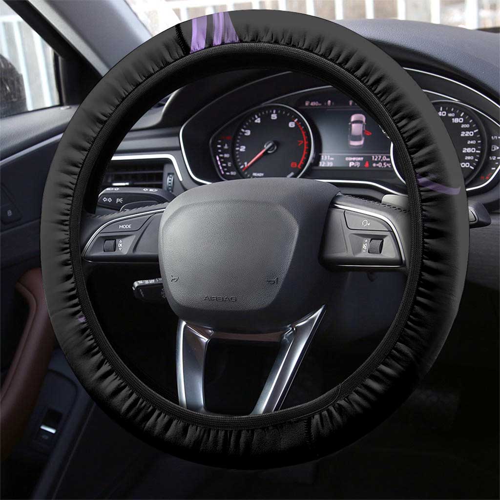 Kenpachi Zaraki Bleach Anime Black and Purple Theme Steering Wheel Cover with Battle Stance and Japanese Quote Design - The Mazicc