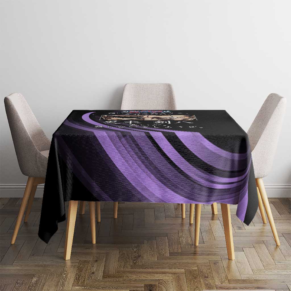 Kenpachi Zaraki Bleach Anime Black and Purple Theme Tablecloth with Battle Stance and Japanese Quote Design - The Mazicc