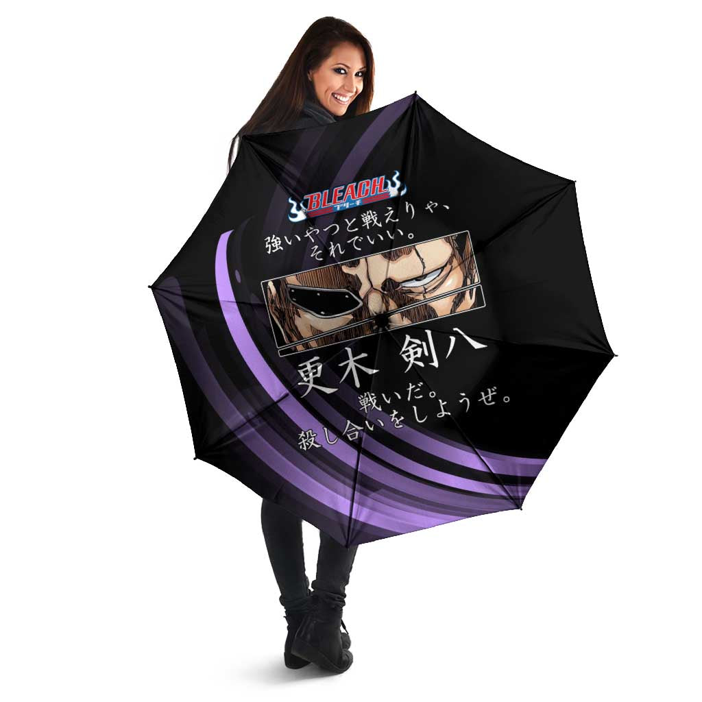 Kenpachi Zaraki Bleach Anime Black and Purple Theme Umbrella with Battle Stance and Japanese Quote Design - The Mazicc