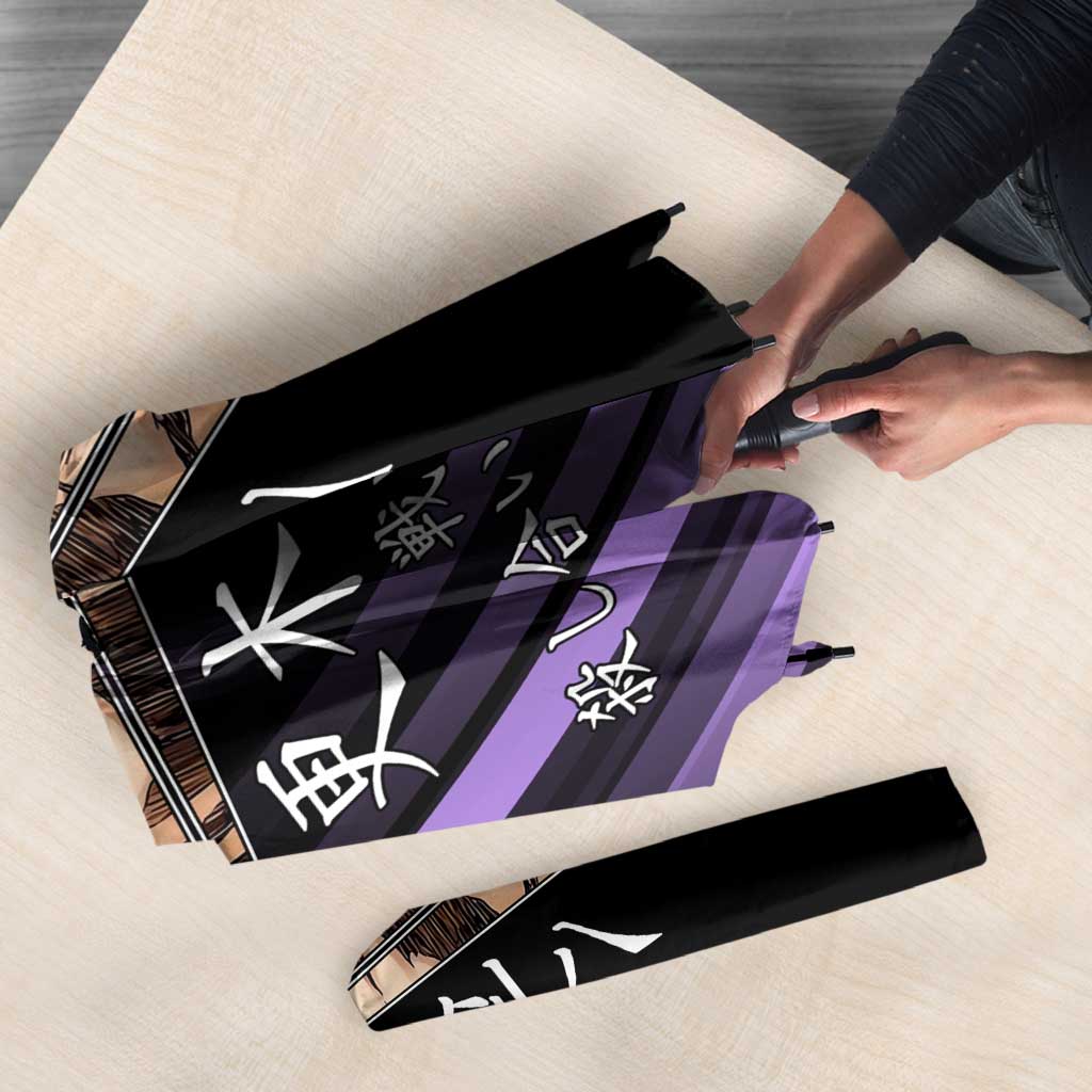 Kenpachi Zaraki Bleach Anime Black and Purple Theme Umbrella with Battle Stance and Japanese Quote Design - The Mazicc