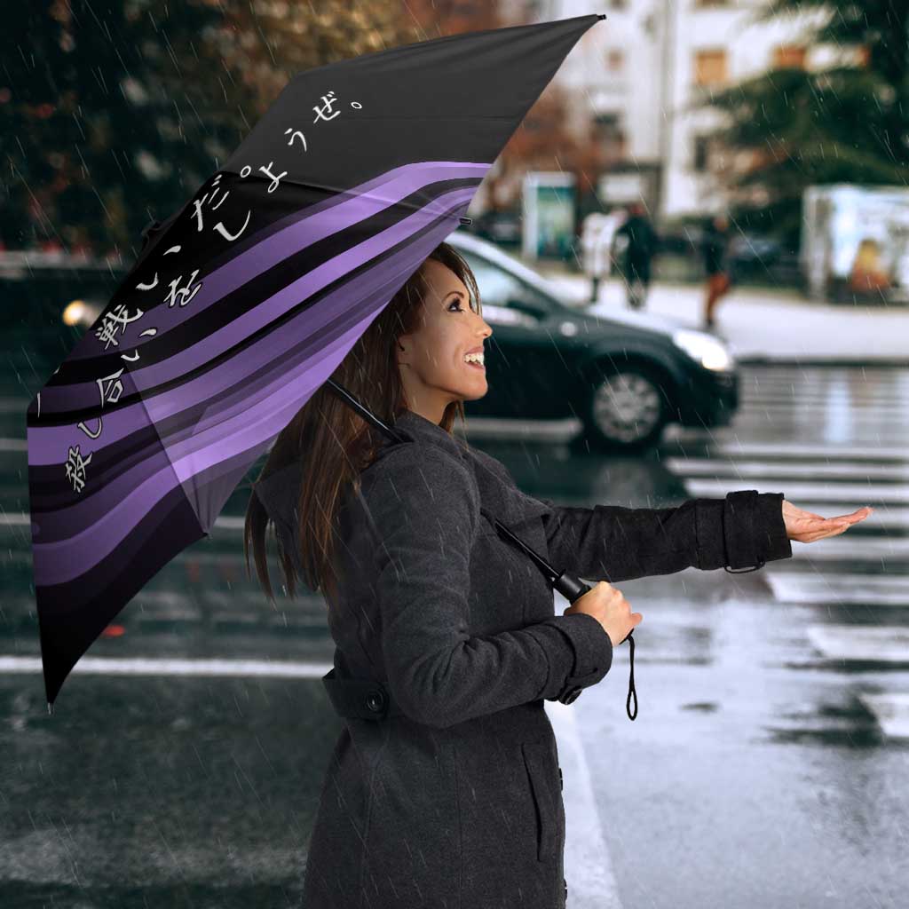 Kenpachi Zaraki Bleach Anime Black and Purple Theme Umbrella with Battle Stance and Japanese Quote Design - The Mazicc