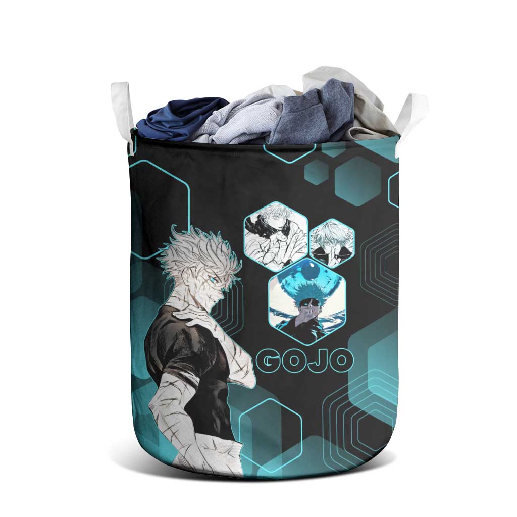 Gojo Satoru Jujutsu Kaisen Blue Hexagon Pattern Laundry Basket with Intense Expressions and Modern Anime Art - The Mazicc