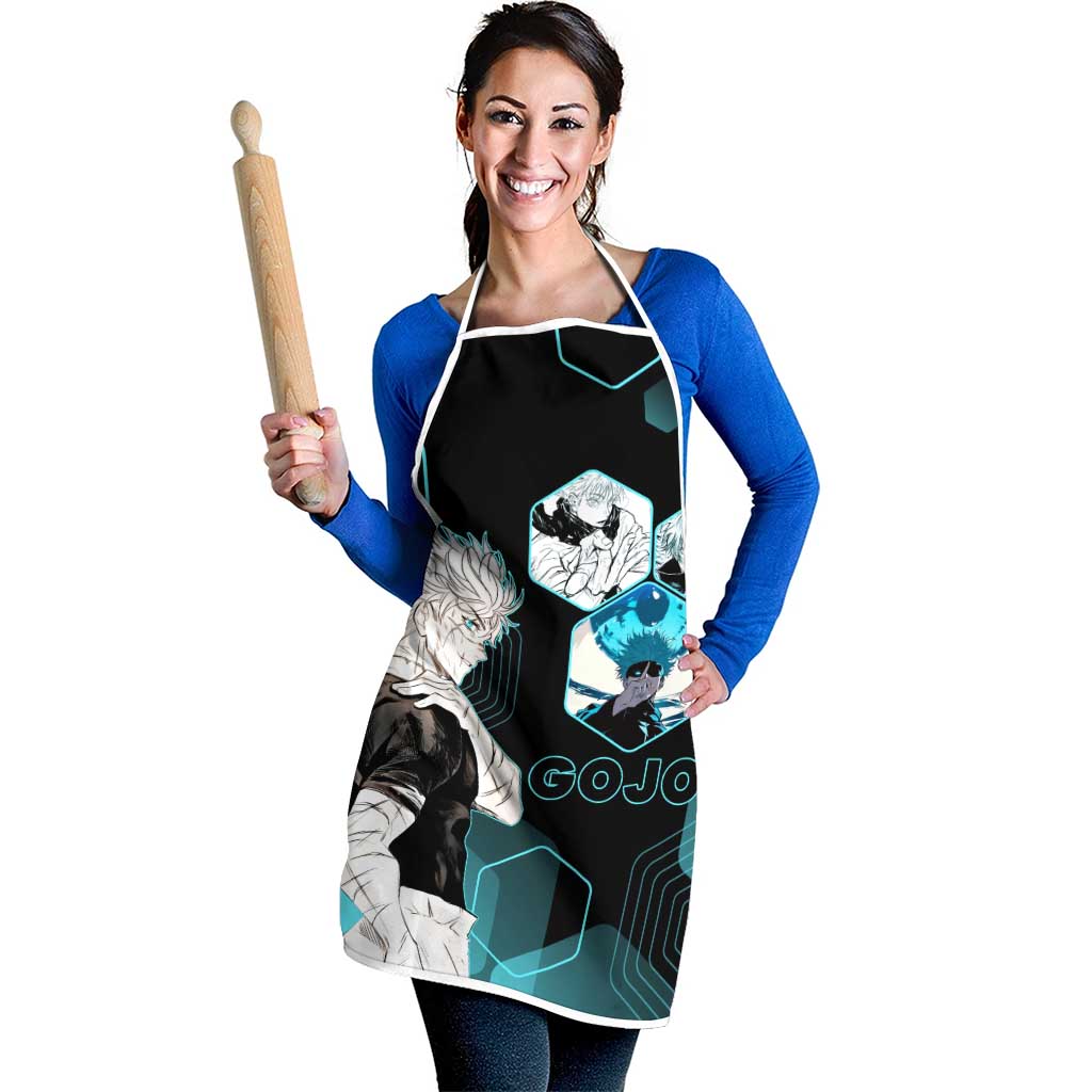Gojo Satoru Jujutsu Kaisen Blue Hexagon Pattern Apron with Intense Expressions and Modern Anime Art - The Mazicc