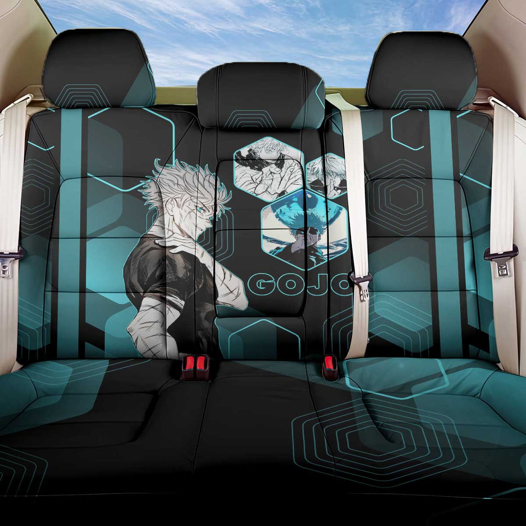 Gojo Satoru Jujutsu Kaisen Blue Hexagon Pattern Back Car Seat Cover with Intense Expressions and Modern Anime Art - The Mazicc