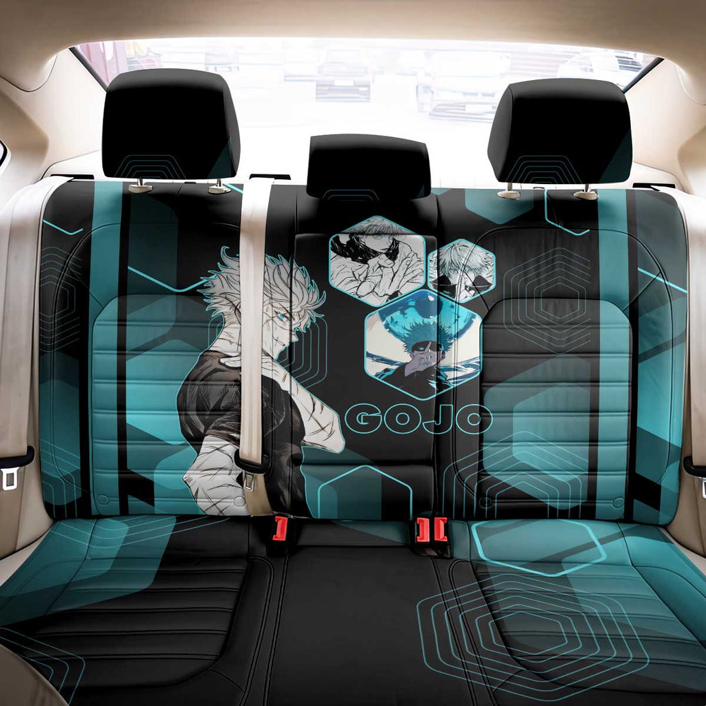 Gojo Satoru Jujutsu Kaisen Blue Hexagon Pattern Back Car Seat Cover with Intense Expressions and Modern Anime Art - The Mazicc
