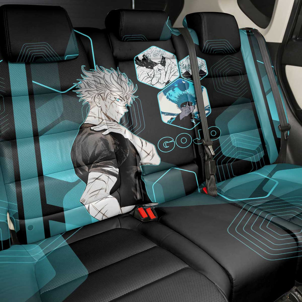 Gojo Satoru Jujutsu Kaisen Blue Hexagon Pattern Back Car Seat Cover with Intense Expressions and Modern Anime Art - The Mazicc