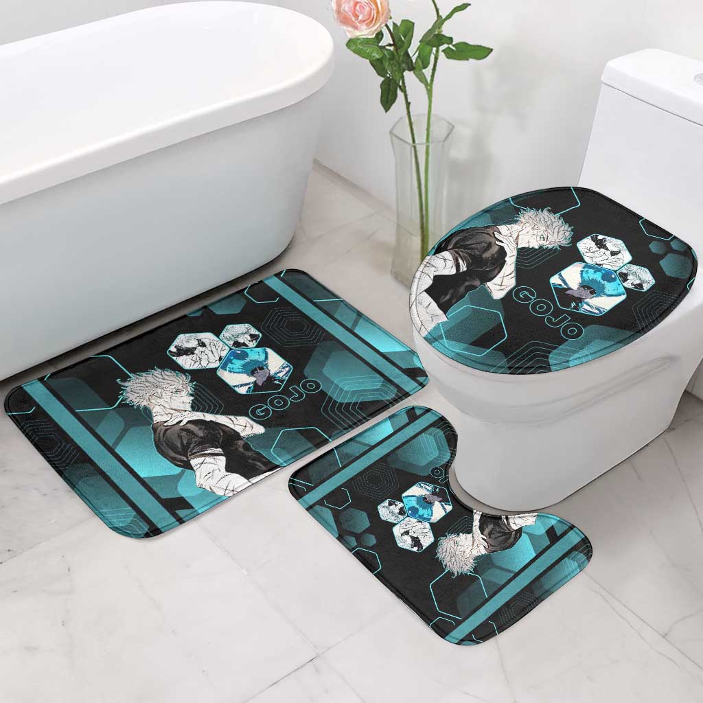 Gojo Satoru Jujutsu Kaisen Blue Hexagon Pattern Bathroom Set with Intense Expressions and Modern Anime Art - The Mazicc