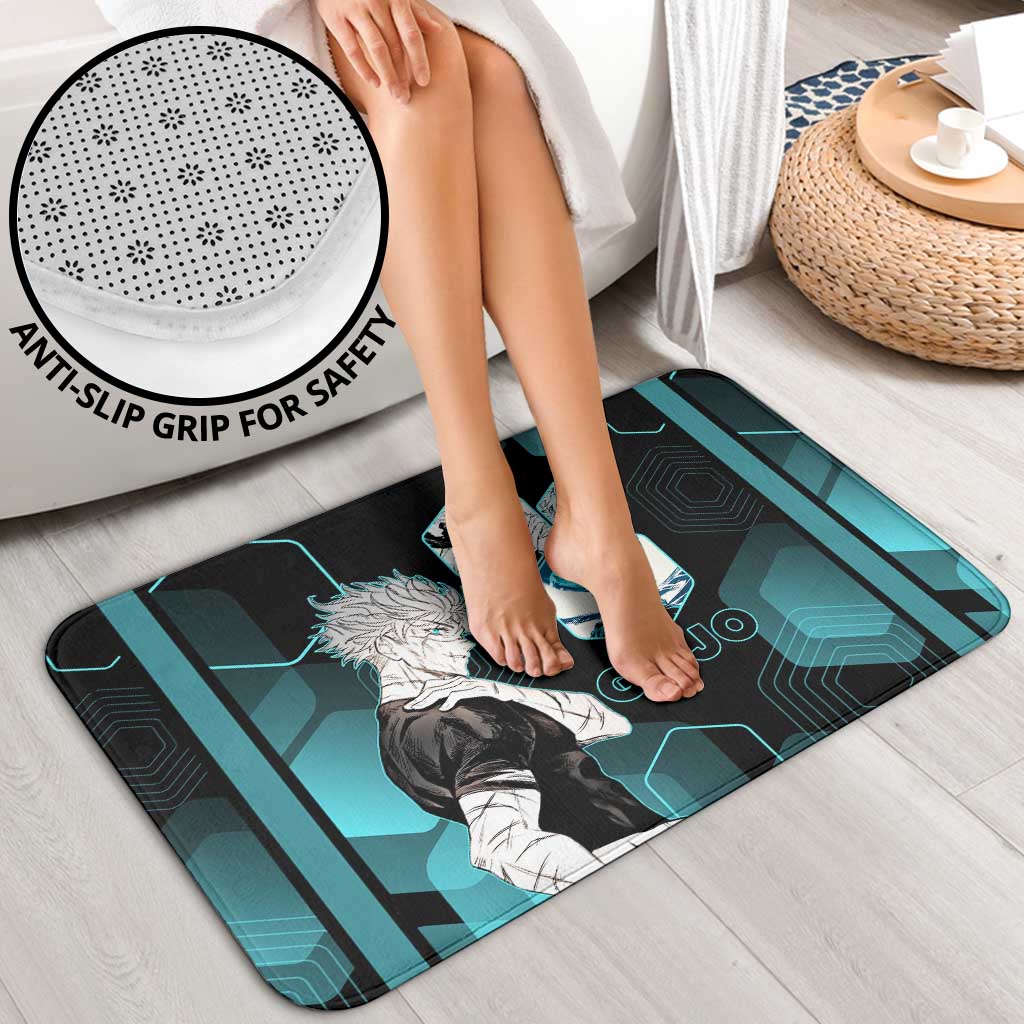 Gojo Satoru Jujutsu Kaisen Blue Hexagon Pattern Bathroom Set with Intense Expressions and Modern Anime Art - The Mazicc