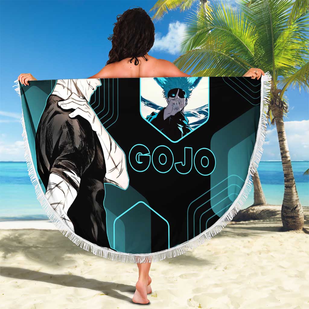 Gojo Satoru Jujutsu Kaisen Blue Hexagon Pattern Beach Blanket with Intense Expressions and Modern Anime Art - The Mazicc