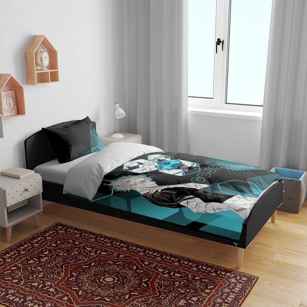 Gojo Satoru Jujutsu Kaisen Blue Hexagon Pattern Bedding Set with Intense Expressions and Modern Anime Art - The Mazicc