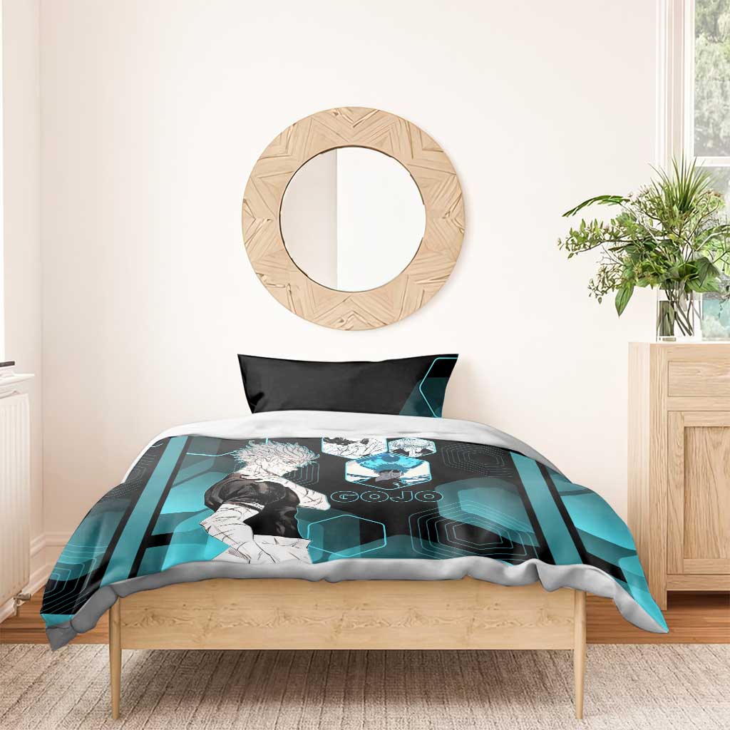 Gojo Satoru Jujutsu Kaisen Blue Hexagon Pattern Bedding Set with Intense Expressions and Modern Anime Art - The Mazicc