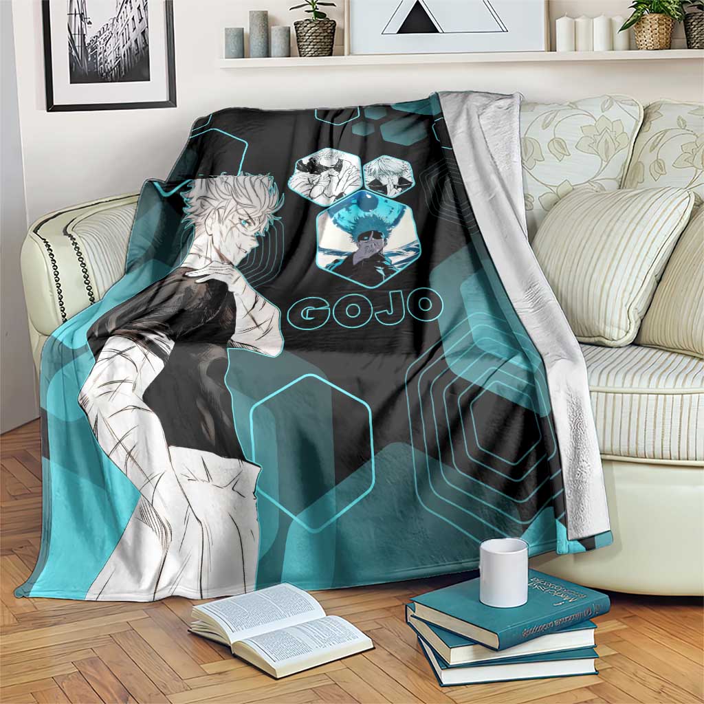 Gojo Satoru Jujutsu Kaisen Blue Hexagon Pattern Blanket with Intense Expressions and Modern Anime Art - The Mazicc