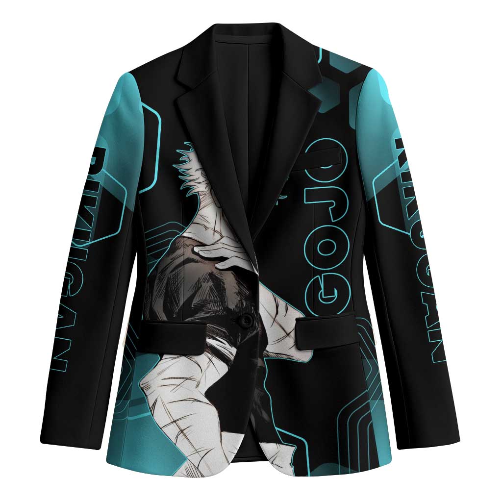 Gojo Satoru Jujutsu Kaisen Blue Hexagon Pattern Blazer with Intense Expressions and Modern Anime Art - The Mazicc