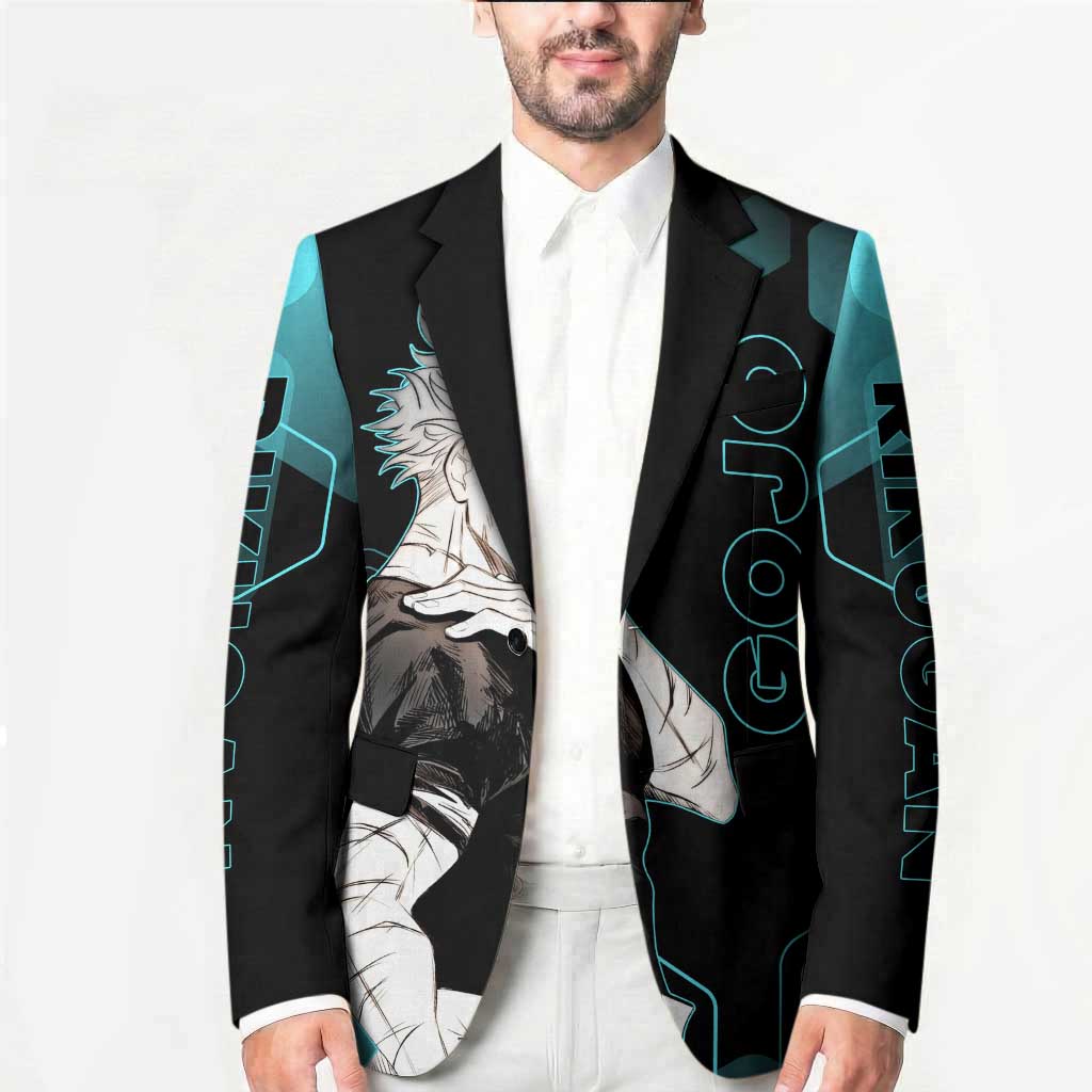 Gojo Satoru Jujutsu Kaisen Blue Hexagon Pattern Blazer with Intense Expressions and Modern Anime Art - The Mazicc