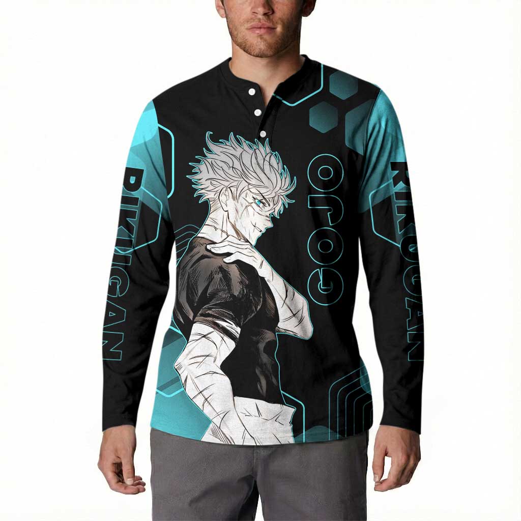 Gojo Satoru Jujutsu Kaisen Blue Hexagon Pattern Button Sweatshirt with Intense Expressions and Modern Anime Art - The Mazicc
